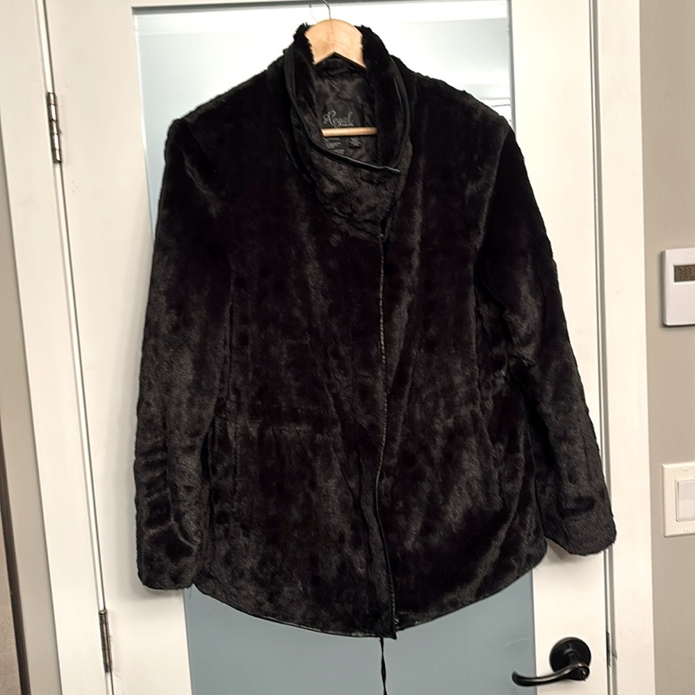 Black faux fur bomber jacket
